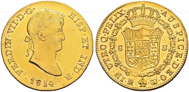 SPANIEN 
 Königreich 
 Fernando VII. 1808-1833. 8 Escudos 1814, Madrid. Mmz. G...