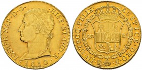 SPANIEN 
 Königreich 
 Jose Napoleon, 1808-1814. 320 Reales 1810, Madrid. Mmz. AI. 26.96 g. Calico 1189. C.T. 2. Fr. 300. Kl. Kratzer. Vorzüglich.
