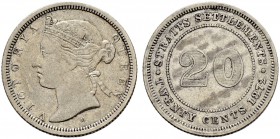STRAITS SETTLEMENTS 
 Victoria, 1837-1901. 20 Cents 1872. 5.40 g. KM 12. Sehr schön.