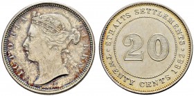 STRAITS SETTLEMENTS 
 Victoria, 1837-1901. 20 Cents 1882. 5.43 g. KM 12. Fast vorzüglich.
