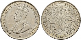 STRAITS SETTLEMENTS 
 George V. 1910-1936. 1 Dollar 1920. 16.81 g. KM 33. Gutes vorzüglich.
