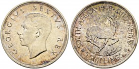SÜDAFRIKA 
 George VI. 1936-1952. 5 Shilling 1948. 28.30 g. KM 40.1. Fast FDC aus Polierter Platte.