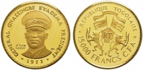 TOGO 
 15000 Francs CFA 1977. Fr. 3. Selten. Polierte Platte.