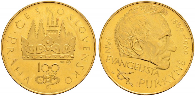 TSCHECHOSLOWAKEI 
 Republik 
 Goldmedaille (100 Korun) 1969. Auf den 100. Tode...