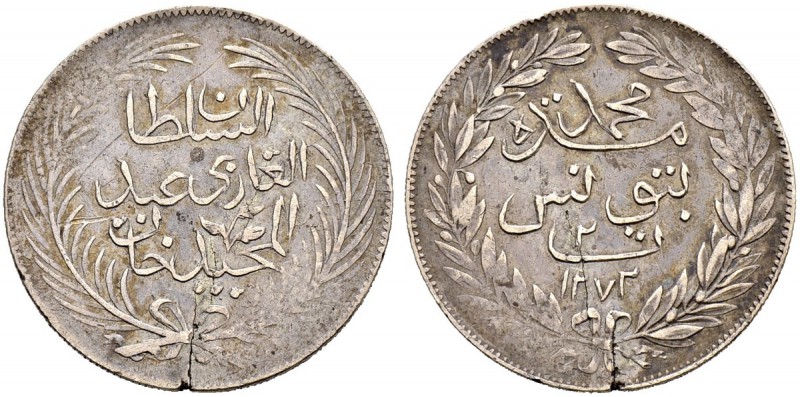 TUNESIEN 
 Abdul Mejid, 1839-1859. 2 Piastres 1856 (1272 AH). 6.05 g. KM 118.1....