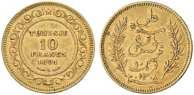 TUNESIEN 
 Ali Bei, 1882-1902. 10 Francs 1891. 3.22 g. Schl. 627. Fr. 13. Gutes sehr schön.