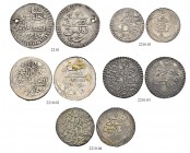 TUNESIEN 
 Lot 
 1 Piastre AH 1189. 1 Piastre AH 1202 (gelocht). 8 Kharub AH 1217. 1 Piastre AH 1241. 1 Piastre AH 1244. Sehr schön.
 (5)