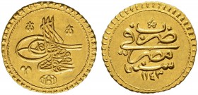 TÜRKEI 
 Mahmud I. 1730-1754. 1 Altin 1143 AH (1730). 3.48 g. KM 91. Vorzüglich.