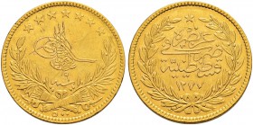 TÜRKEI 
 Abdul Aziz, 1861-1876. 500 Piaster 1868. 35.90 g. Schl. 372. Fr. 23. Kratzer. Fast vorzüglich.