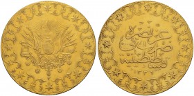 TÜRKEI 
 Mohammed VI. 1918-1921. 500 Piaster de Luxe 1918. 36.03 g. Schl. 768.2. Fr. 75. Kaum sichtbare Henkelspur. Vorzüglich.