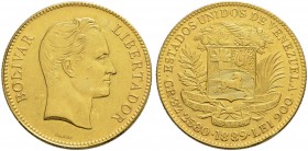 VENEZUELA 
 Republik 
 100 Bolivares 1889, Caracas. 32.11 g. Fr. 2. Fast vorzüglich-vorzüglich.