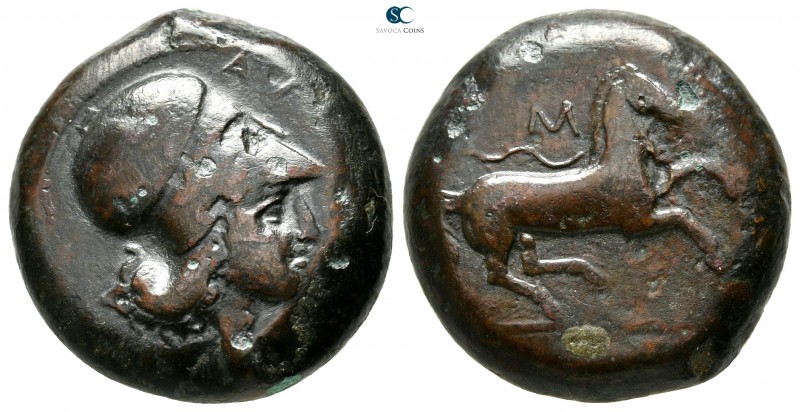 Sicily. Aitna 354-344 BC. 
Bronze Æ

22mm., 16,59g.

AITNAΙΩΝ, head of Athe...