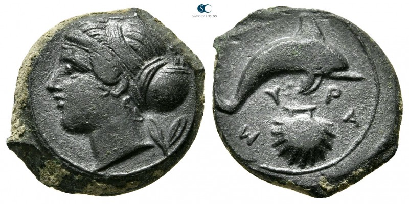 Sicily. Syracuse circa 400 BC. 
Hemilitron Æ

16mm., 3,70g.

Head of Arethu...