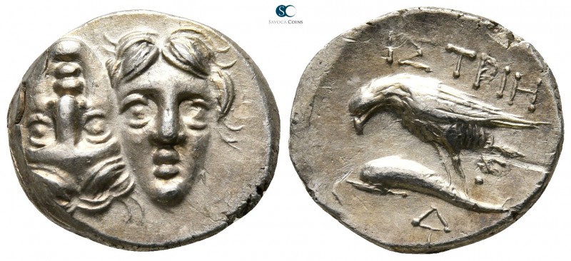 Moesia. Istros 400-300 BC. 
Drachm AR

18mm., 4,27g.

Facing male heads, th...