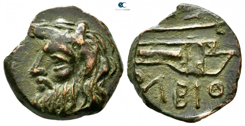 Scythia. Olbia 330-250 BC. 
Bronze Æ

17mm., 4g.

Horned head of Borysthene...