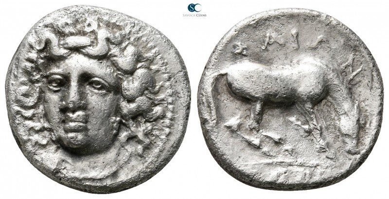Thessaly. Larissa 356-342 BC. 
Drachm AR

18mm., 5,84g.

Head of the nymph ...