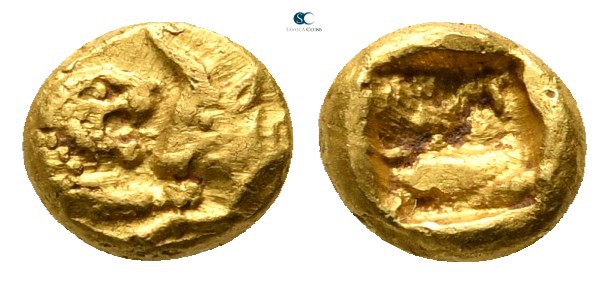 Kings of Lydia. Sardeis. Kroisos 560-546 BC. 
1/12 Stater AV

5mm., 0,69g.
...
