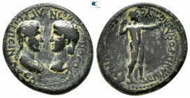 Phrygia. Synaos  . Nero, with Agrippina Junior AD 54-68. ΜΗΤΡΟΦΑΝΗΣ (Metrophanes, magistrate). Struck circa AD 55. Bronze Æ