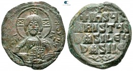 Basil II Bulgaroktonos, with Constantine VIII AD 976-1025. Anonymous follis Æ, Class 2. Constantinople. Follis Æ