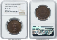 Patagonia. New France bronze Essai 2 Centavos 1874 MS66 Brown NGC, KM-X1, VG-3859. Fantasy issue produced for Araucanía and Patagonia in southern Arge...