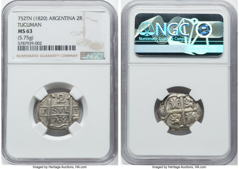 Tucuman. "Imitative Cob" Cob 2 Reales (1)752-TN (1820) MS63 NGC, Tucuman mint, K...