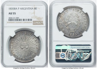 Republic 8 Reales 1835 RA-P AU55 NGC, La Rioja mint, KM20, CJ-37. One of the bolder sunface designs, this specimen evinces only minor friction on the ...