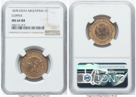 Republic copper Essai Centavo 1878 MS64 Red and Brown NGC, KM-E1. The chestnut planchet hosts devices that exhibit virtually no wear. HID09801242017 ©...