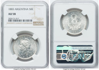Republic 50 Centavos 1883 AU58 NGC, KM28. Verging on Mint State with just the faintest hint of wear in Liberty’s hair. The reverse is essentially as s...