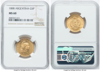 Republic gold 5 Pesos (Argentino) 1888 MS60 NGC, KM31, Fr-14. The surviving luster outperforms its assigned grade at the lowest rung of Mint State. HI...