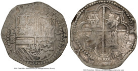 Philip II Cob 8 Reales ND (1578-1595) P-B VF Details (Environmental Damage) NGC, Potosi mint, KM-MB5.1, Cal-672. 25.77gm. A solid piece with satin sur...
