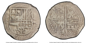 Philip III Cob 8 Reales ND (1618-1621) P-T VF Details (Scratch) PCGS, Potosi mint, KM10, Cal-Type 165. 26.77gm. Full shield and cross, the scratch ove...