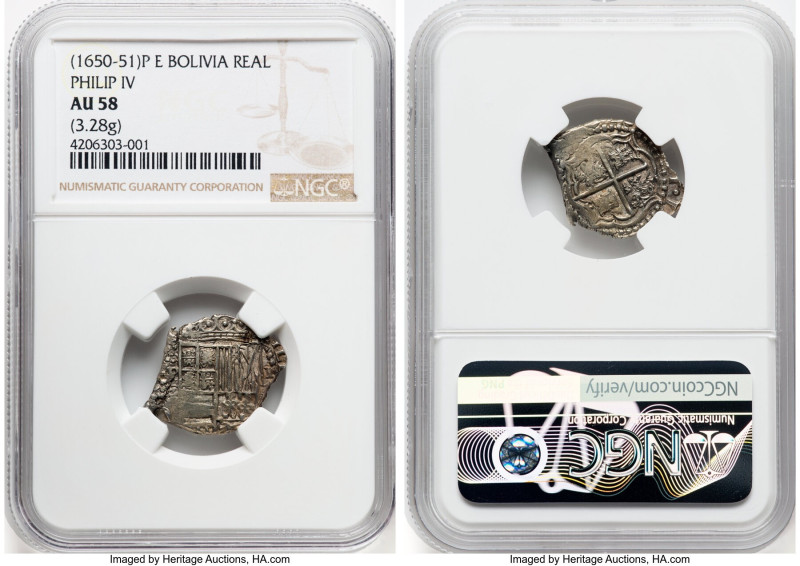 Philip IV Cob Real ND (1651-1652) P-E AU58 NGC, Potosi mint, KM-A13.3, Cal-Type ...