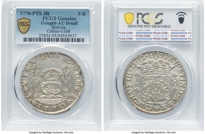 Charles III 8 Reales 1770 PTS-JR AU Details (Gouged) PCGS, Potosi mint, KM50, Ca...