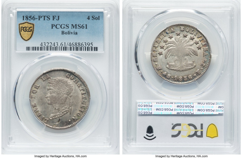 Republic 4 Soles 1856 PTS-FJ MS61 PCGS, Potosi mint, KM123.2. HID09801242017 © 2...