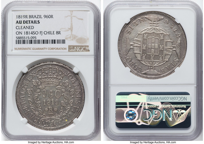 João VI 960 Reis 1819-R AU Details (Cleaned) NGC, Rio de Janeiro mint, KM326.1, ...