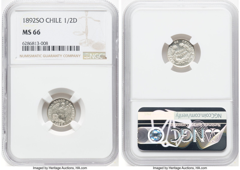 Republic 1/2 Decimo 1892-So MS66 NGC, Santiago mint, KM137.3. HID09801242017 © 2...