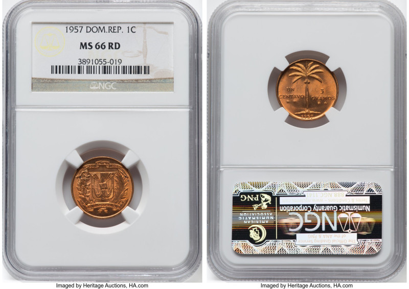 Republic Centavo 1957 MS66 Red NGC, Philadelphia mint, KM17. In the highest grad...