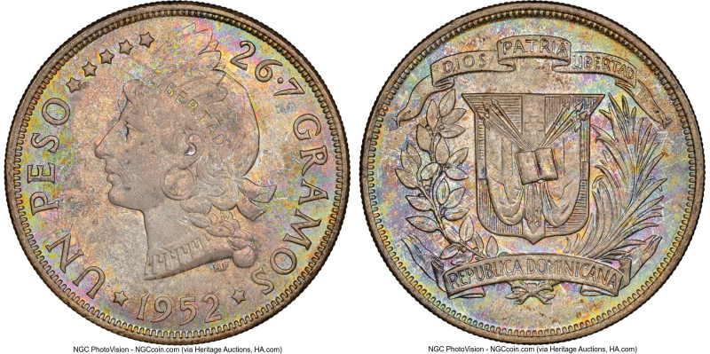 Republic Peso 1952 MS64 NGC, KM22. While a somewhat common emission showcasing a...