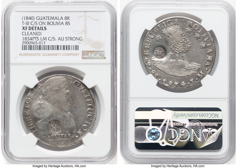 Republic Counterstamped 8 Reales ND (1840) XF Details (Cleaned) NGC, KM112.1, cf...