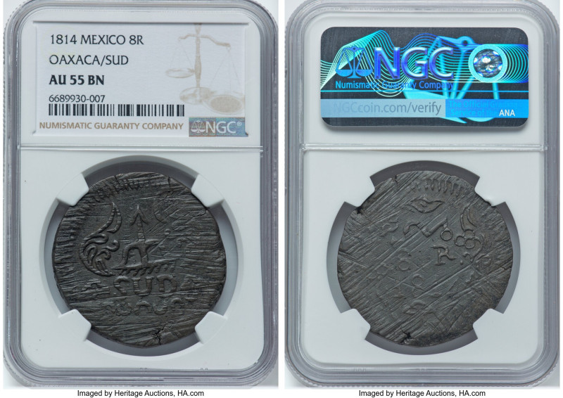 Oaxaca. War of Independence 8 Reales 1814 AU55 Brown NGC, Oaxaca/Sud mint, KM234...