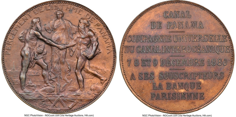 "Panama Canal" bronze Medal 1880-Dated AU Details (Cleaned) NGC, Lec-3. 34mm. By...