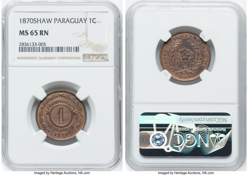 Republic Centesimo 1870-SHAW MS65 Red and Brown NGC, KM2. An attractive example ...