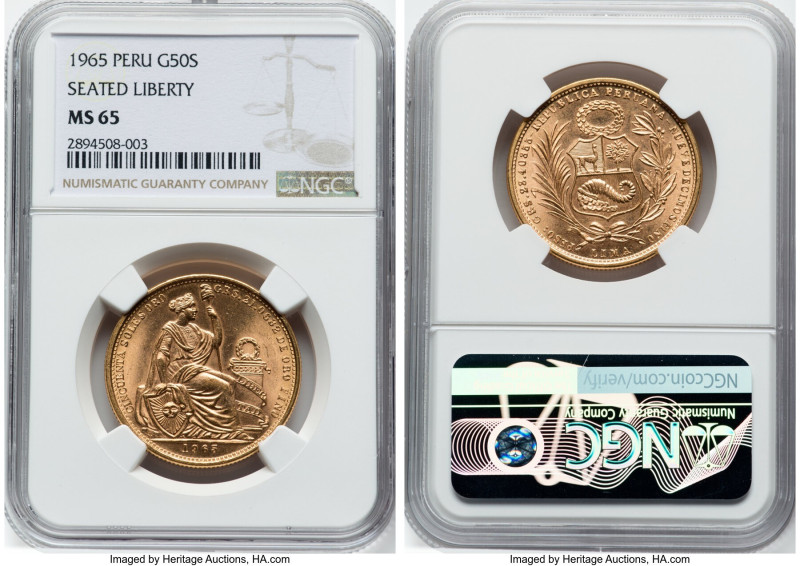 Republic gold 50 Soles 1965 MS65 NGC, Lima mint, KM230. HID09801242017 © 2023 He...