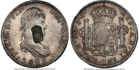 Maria II Counterstamped 870 Reis ND (1834) AU53 NGC, KM440.15, Gomes-29.38. Crowned arms of Portugal counterstamp (AU Strong) on Mexico Ferdinand 8 Re...