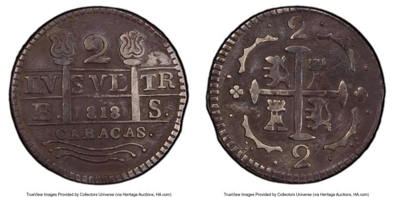 Caracas. Republic 2 Reales "1818" (1830)-BS XF Details (Filed Rims) PCGS, Caraca...