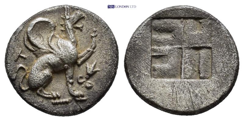 IONIA, Teos. Circa 460-420 BC. AR Triobol (15mm, 2.79 g). Griffin seated right, ...