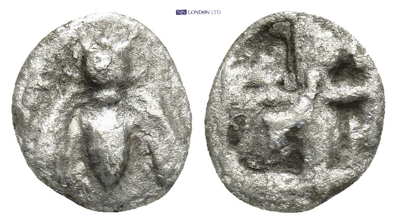 IONIA. Ephesos. (Circa 500-420 BC). AR Diobol (10mm 1.18 g) Obv: Bee. Rev: Quadr...