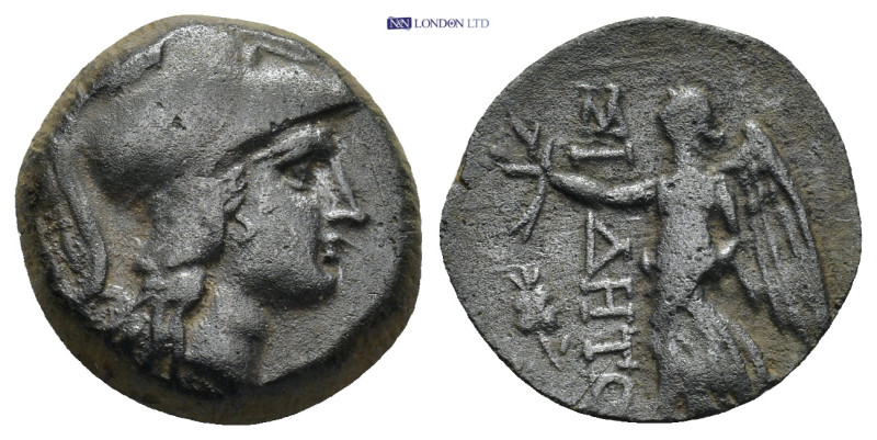 PAMPHYLIA, Side. Circa 205-100 BC. AR Drachm (3.55 Gr. 16mm.)
 Helmeted head of ...