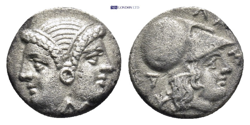 MYSIA, Lampsakos. 4th-3rd centuries BC. AR Diobol (11mm, 1.2 g). Janiform female...