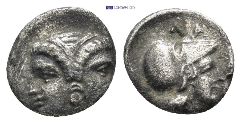 MYSIA, Lampsakos. 4th-3rd centuries BC. AR Diobol (11mm, 1.13 g). Janiform femal...